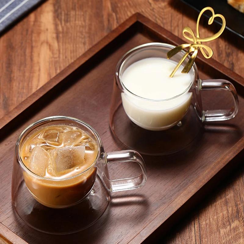 200 мл Двойная стеклянная кофейная кружка Французская креативная кружка Термостойкая чашка для эспрессо Термоизолированная чашка Набор посуды для чая и воды