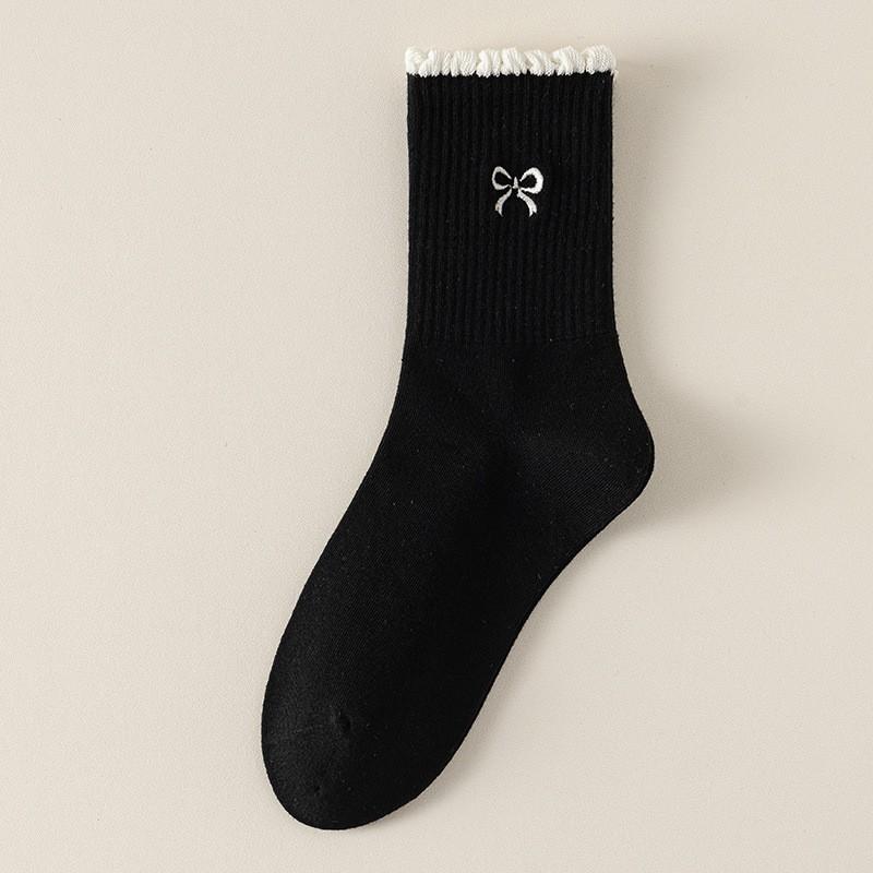 Polka Dot Bow Socks Pure Cotton Medium Tube Socks Season Lace Cotton Deodorant Stacking Socks Women