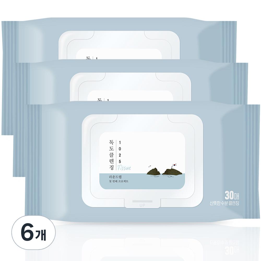 ROUND LAB 1025 Dokdo Cleansing Tissue, 30 Sheets, 6 Pcs.