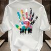 Unisexs Summer Cotton Fashionable Casual Sports Loose Large Size Color Handprint Round Neck Short Sleeve Tshirt Top