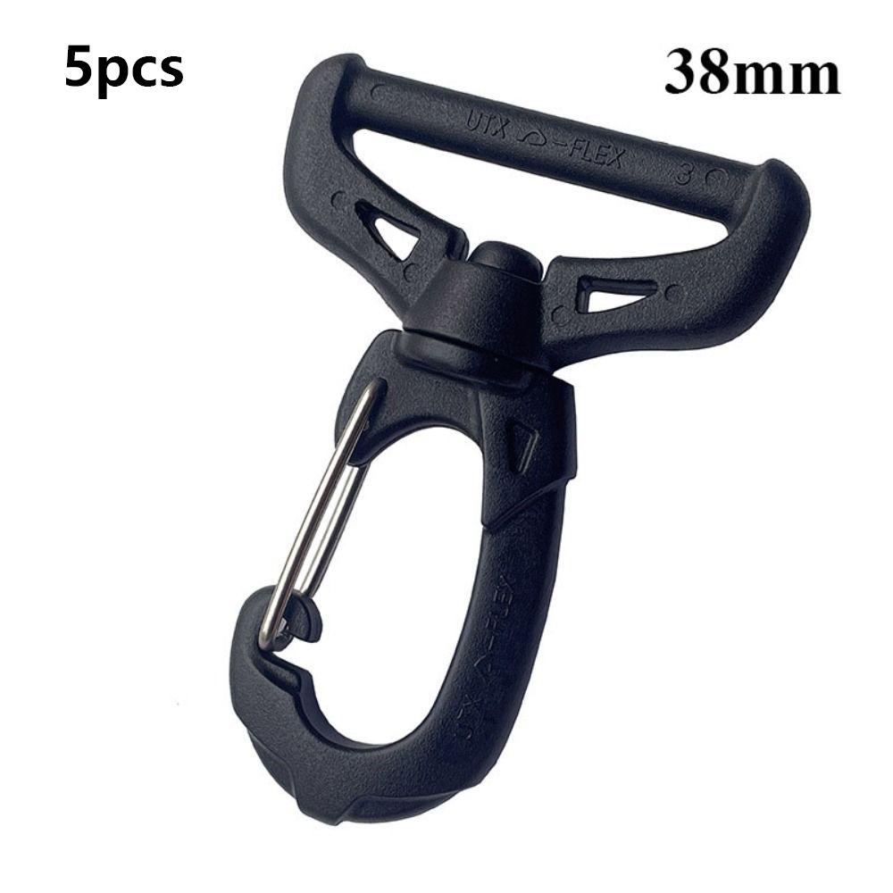 5pcs Black Camping Hiking Keychain Plastic Spring Rotating Hook Outdoor Tool