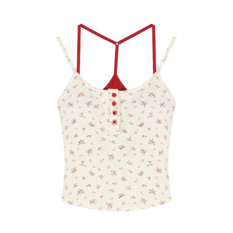 Pure Desire Bm Floral Camisole with Chest Pads for Women, Summer Sexy Short Style Base Layer Top