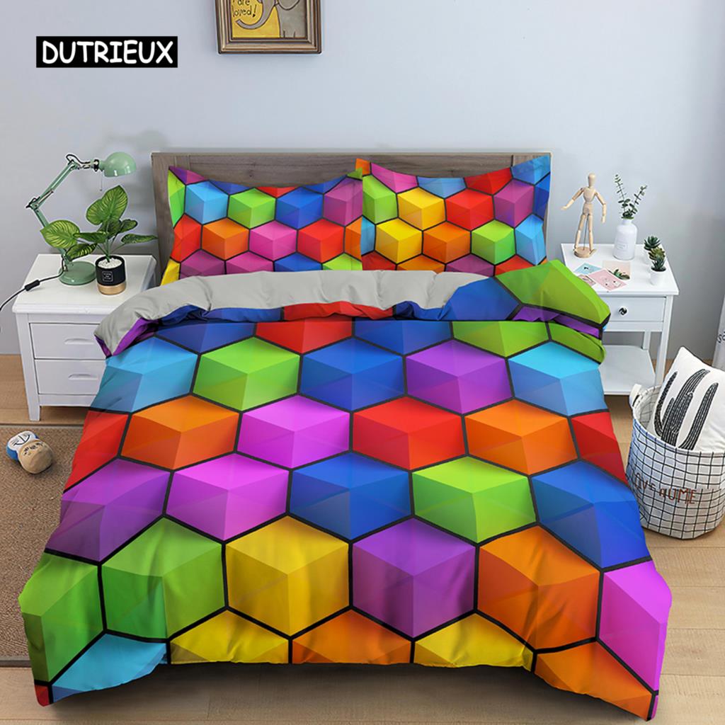 Комплект постельного белья с геометрическим принтом, разноцветный полосатый пододеяльник для детей, детское одеяло, 2/3 шт., микрофибра, домашний текстиль
