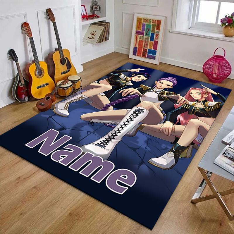 Custom KPop Demon Hunters Mat Personalized Name, Polyester Washable Indoor Entryway Rug, Gift for Christmas, Easter, Thanksgiving Day