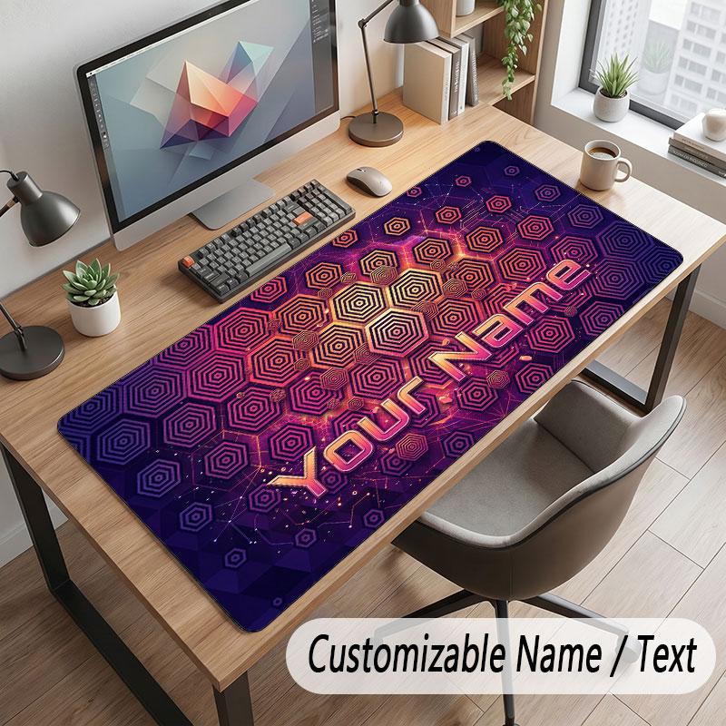 Abstract Geometric Theme Customized Mouse Pad Personalized Print Name Text Desk Mat For Home Office Table Decor
