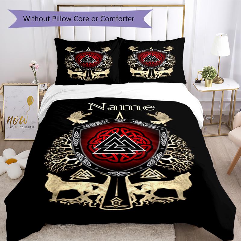 3pcs Custom Name Viking Bedding Set Duvet Cover Closure Includes 1 Duvet Cover & 2 Pillowcases, Soft and Comfortable for All Seasons.