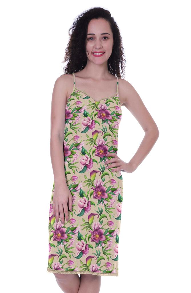 Moomaya Printed Spaghetti Strap Nightgown For Women s Lace V-Neck Sleepwear