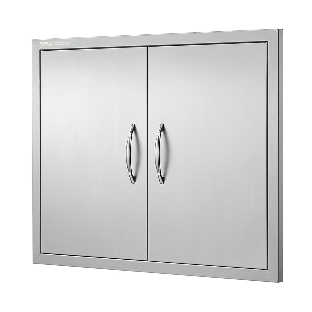 BBQ Access Door, 787x609 mm Double Outdoor Kitchen Door, Stainless Steel Flush Mount Door, Double Wall Vertical Door with Handles and Hooks, for BBQ
