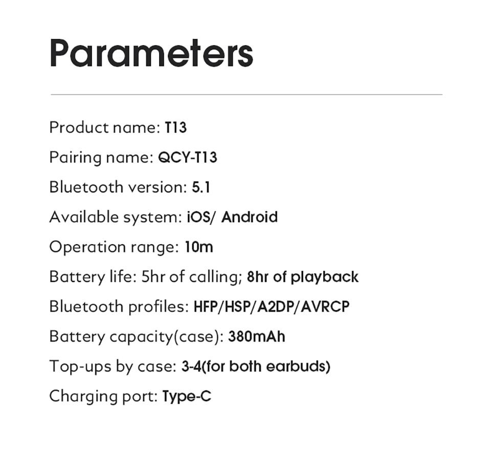 QCY T13 Bluetooth-наушники V5.1 Беспроводные TWS наушники с сенсорным управлением 4 микрофона ENC HD гарнитура для вызовов Настройка приложения