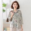 Stylish Autumn Lapel Shirt for Middle-Aged Women - Three-Quarter Sleeve