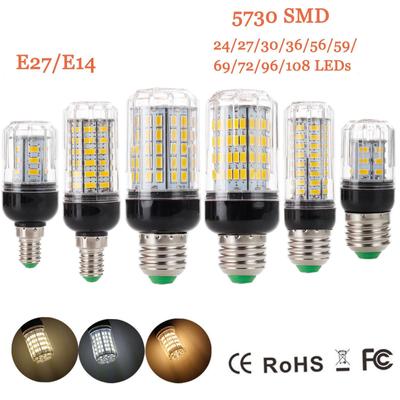 E27 E14 Светодиодные лампы для кукурузы 220 В 5730 SMD 24–108 светодиодов Холодная теплая белая лампа