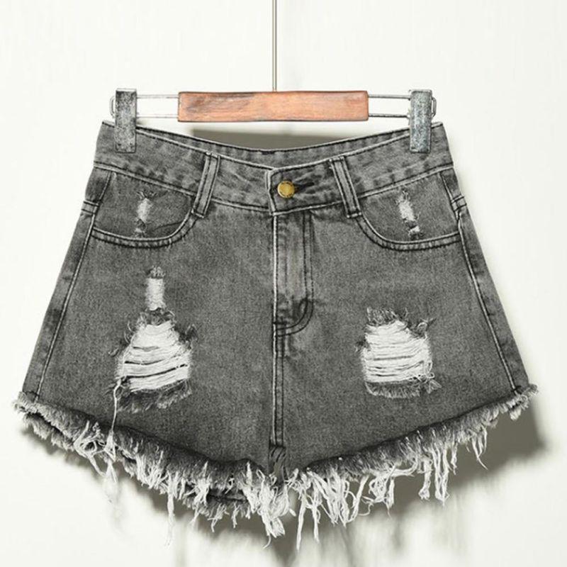 Fashion Sexy Women High Waist Ripped Hole Denim Jeans Shorts Fraying Edges Short Pants