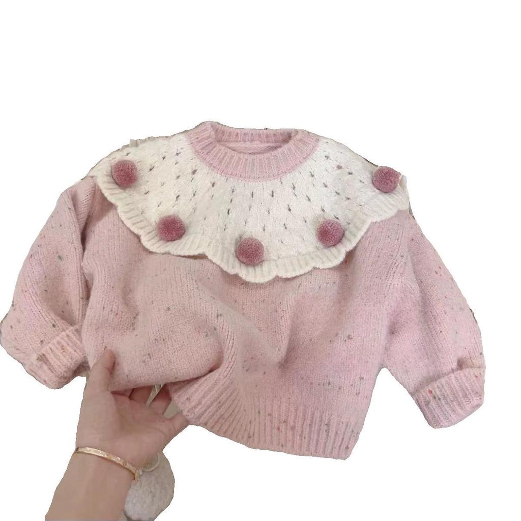 Girls' Sweet Warm Sweater & Fleece Jean Set - Long-Sleeved, Cozy Two-Piece for Autumn and Winter