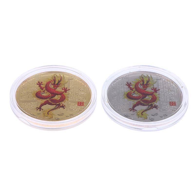 1 шт. памятные монеты 2024 года Дракона, окрашенный значок зодиака