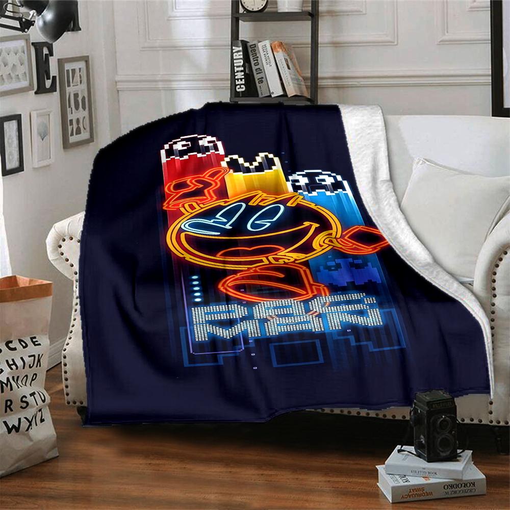 1Pc Pacman Adventure Blanket For Couch Bed Plush Cozy Fuzzy Blanket Super Soft Warm Blankets For Fall And Winter 091890