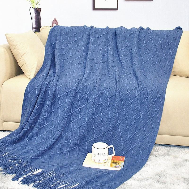 Скандинавский Ретро Желтый Аргайл Вязаный Плед - Покрывало на кровать, Накидка на диван, Накидка-шарф на конец кровати