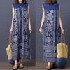 Настоящее лето новый этнический стиль печать хлопок и лен свободное платье без рукавов со стойкой и застежкой на пуговицы женское средней длины