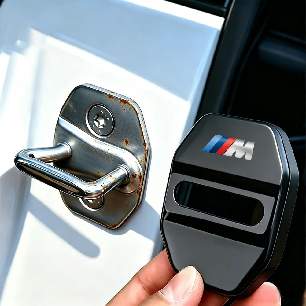 BBKD8 4Pcs Stainless Steel Shock Absorbing Car Door Lock Cover Anti Vibration Latch Protector Accessories For BMW E90 G80 M3 G30 M5 F8