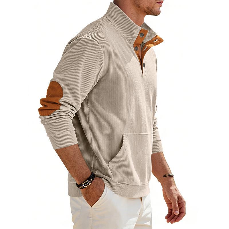 Men Vintage Casual Loose Fit Corduroy Stand Collar Long Sleeve Sweatshirt