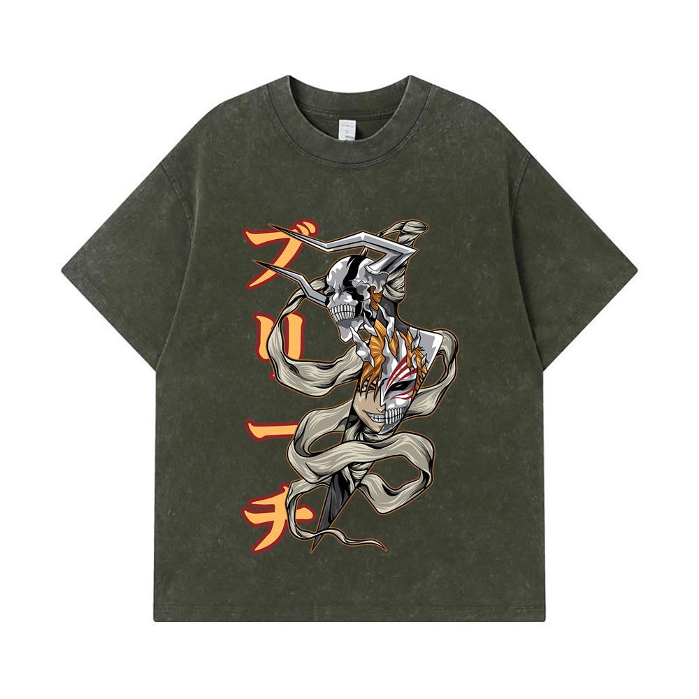 275 GSM Washed T-shirts 100% Cotton Bleach V11 Zankpakuto Print Unisex Heavy Cotton T Shirt