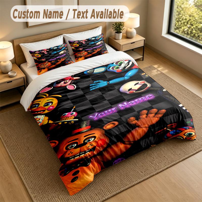 Custom Name Text Bedding 3Pcs Set,Five Nights at Freddy’s 1 Duvet Cover 2 Pillowcases Soft Bed Linen For Gift
