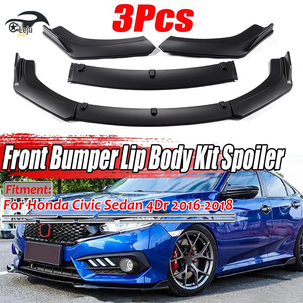Glossy Black Front Lip for 2016-18 Honda Civic Splitter Corner Caps Body Kit