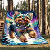 1pc Yorkie Christmas Lights Outdoor Flannel Blanket , Machine Washable Perfect Gift for Birthday , Holiday Travel Accessory , Durable Material