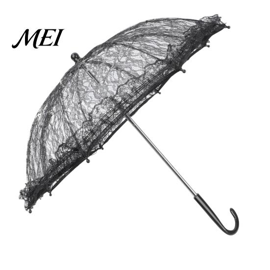 Anti UV Rain Umbrella Vintage Gothic Lace Umbrella, Black Bridal Parasol for Halloween Elegant Hollow Embroidery Witch Cosplay, Wedding Decoration,