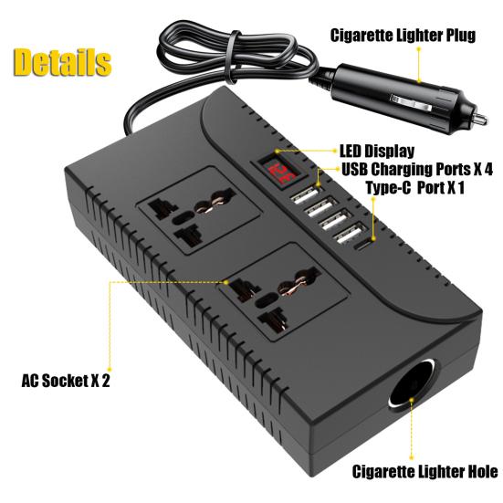 Car Power Inverter Overload Protection Universal USB-C Fast Charging Portable Car Charger