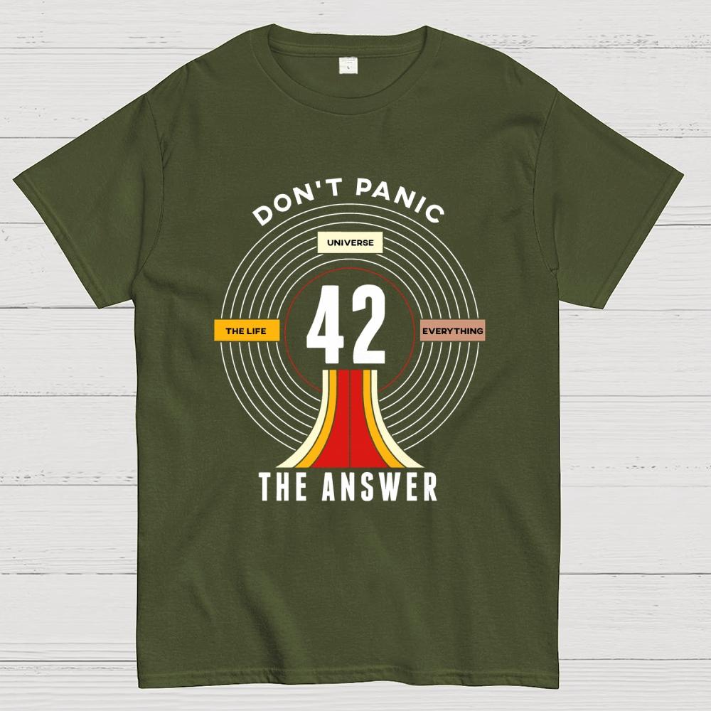Nice Don't Panic 42 The Answer To Life 100% Cotton Summer Casual Cool Loose T-Shirt