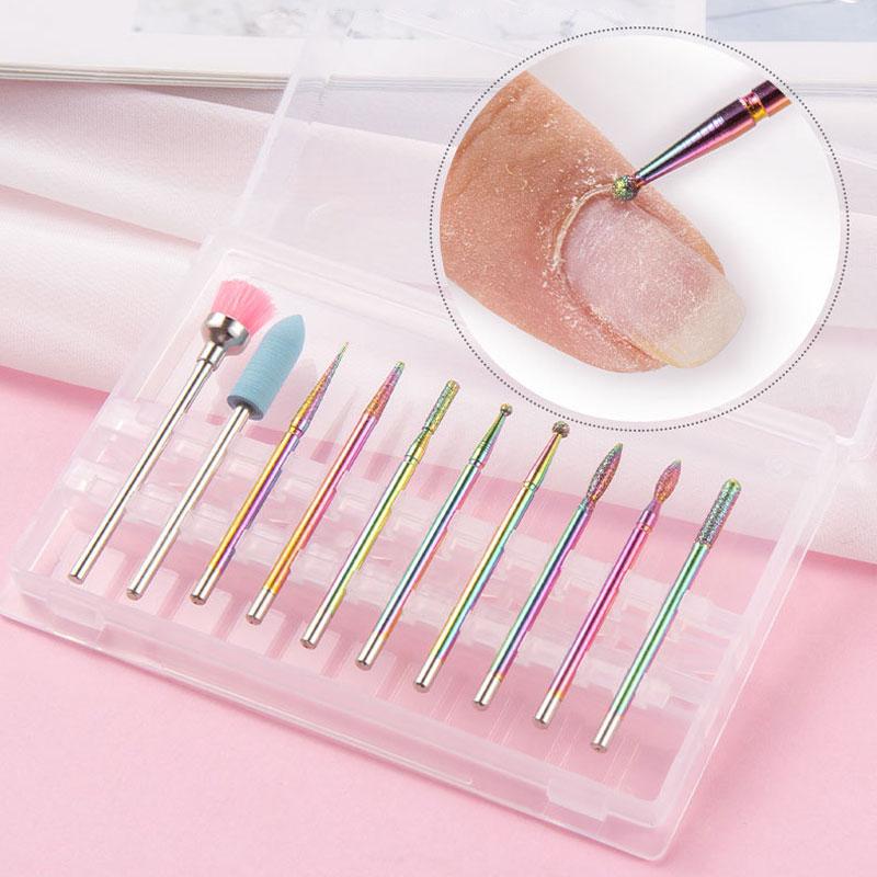 10 шт. алмазные фрезы для маникюра, твердосплавные сверла для ногтей, наборы, оборудование, инструменты, сверла для ногтей, аксессуары