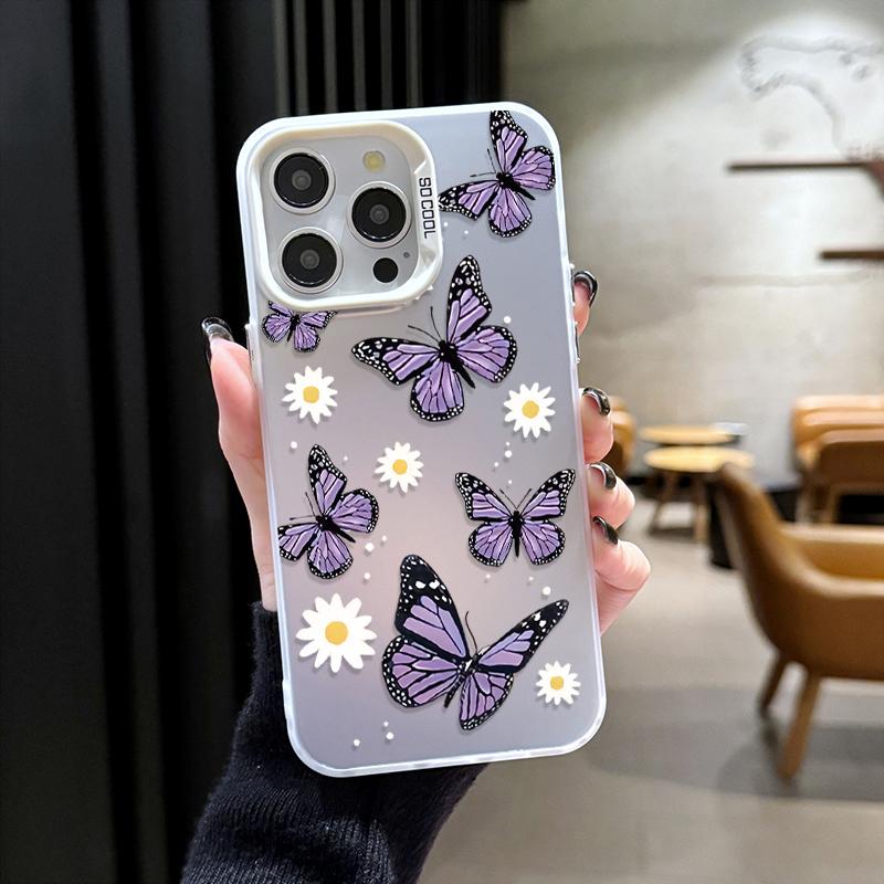Purple flower butterfly Phone case iPhone 15 Pro Max 11 12 13 16 14 Plus Silicone Shockproof Case Lens protector shell