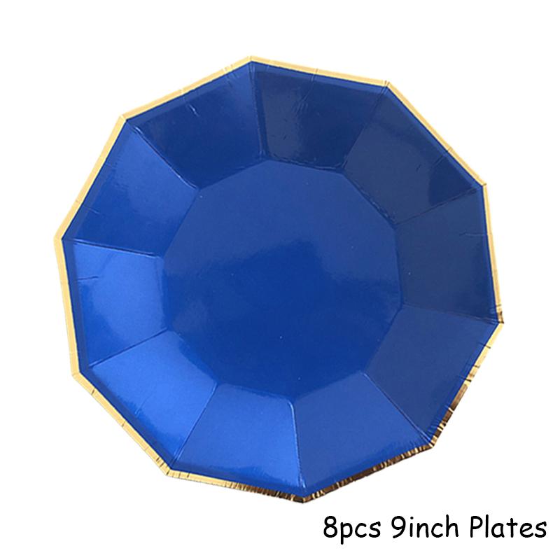Одноразовая посуда голубого цвета, бумажные тарелки для вечеринок, стаканчики, трубочки, сувениры для детского душа, товары для дня рождения, золотые украшения для вечеринок, карнавала, свадьбы