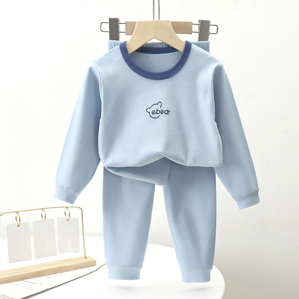 Girls Fall and Winter Thermal Underwear Set Solid Color Round Neck Long-sleeved Top + Pants Two-piece Set