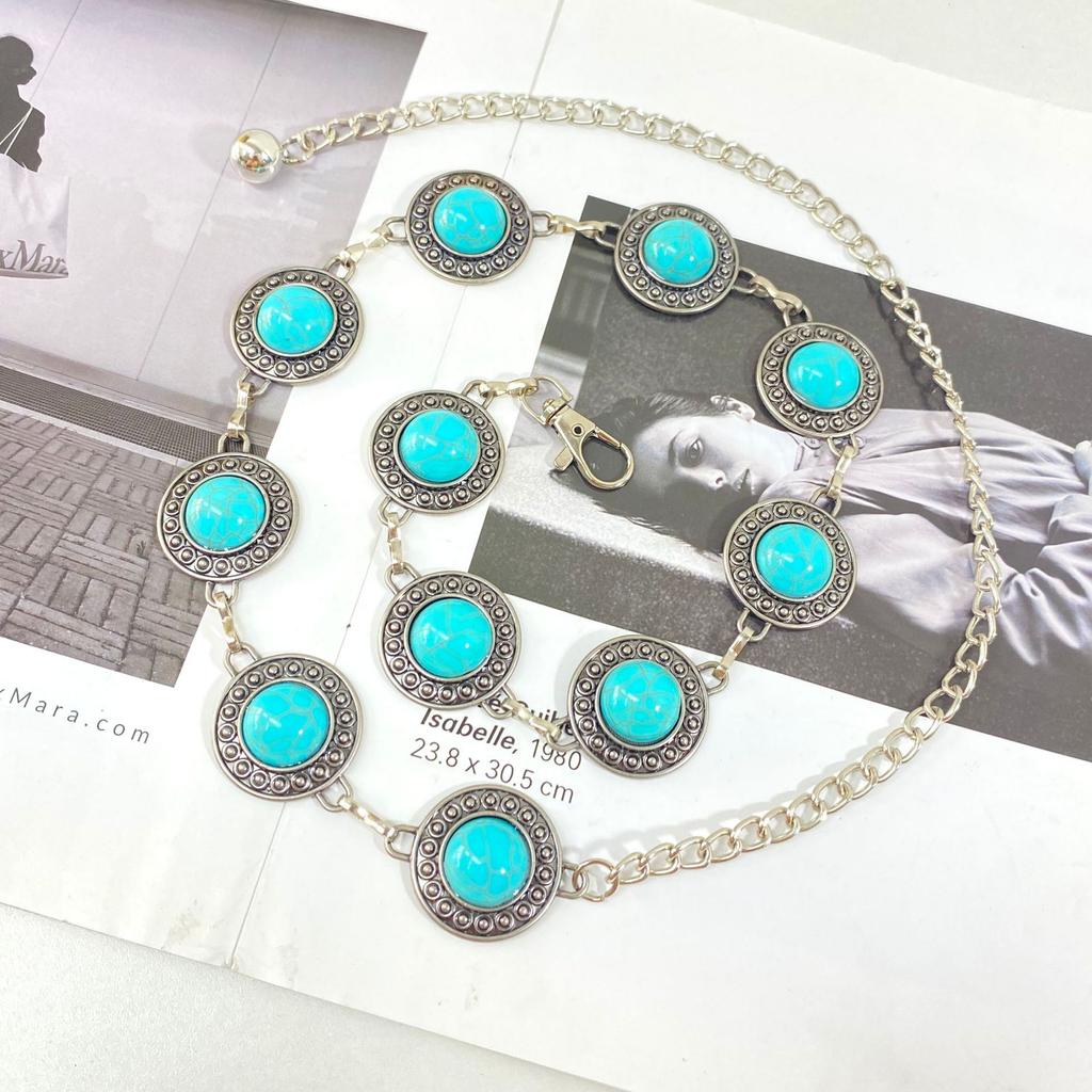 Casual Xiaoxiangfeng Metal Waist Chain Accessories Women'S Dress Turquoise Belt