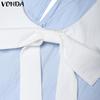 VONDA Женское платье миди с плиссировкой, короткими рукавами и кукольным воротником