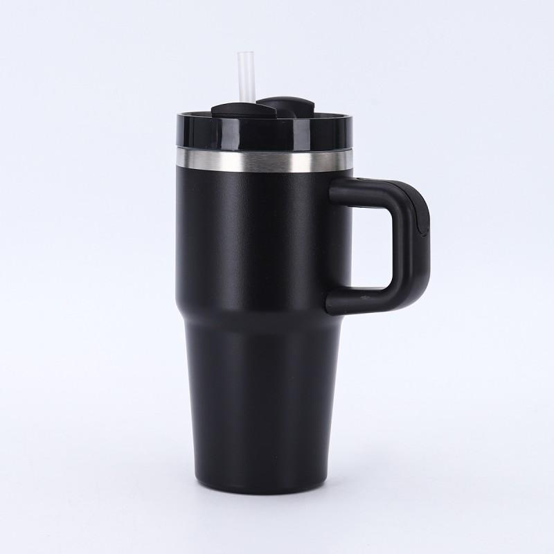 14oz Vacuum Insulated Stainless Steel Travel Mug With Handle Straw Car Office Outdoor Use