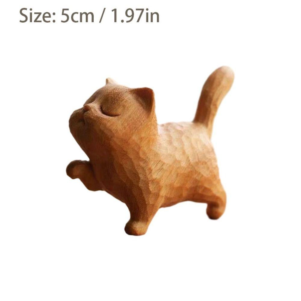 Small Wooden Cat Ornament Wooden Miniature Desk Animal Decoration Gift Animal Miniatures