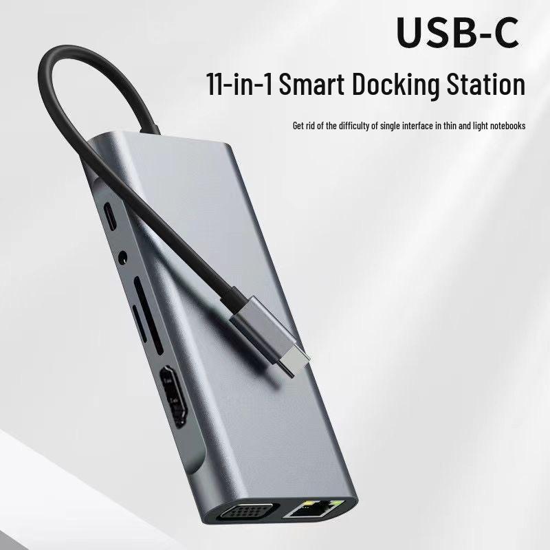 Док-станция USB-C 11-в-1: HDMI, Картридер, VGA, Ethernet, Зеркалирование экрана для ноутбуков и телефонов