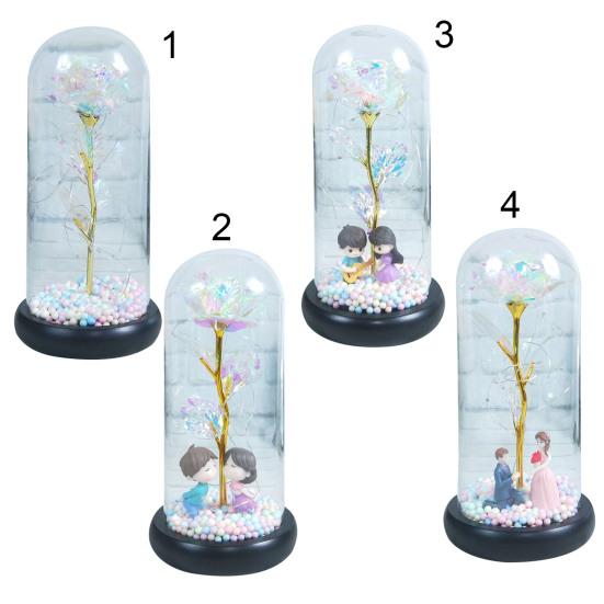 Роза Лампа Романтический Стеклянный Купол Имитация Пластика Красочные Светодиодные Искусственные Цветы Декор на День Святого Валентина