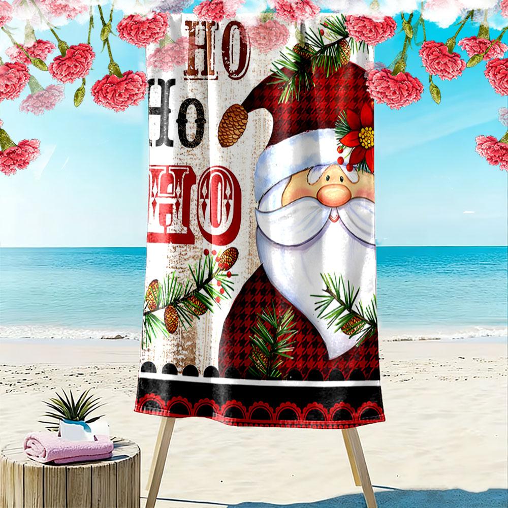 Cheerful holiday Santa vibes Print beach towel, quick drying, suitable for travel, outdoor sports, jogging, the beach and swimming, gift