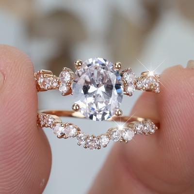 Изысканный модный овальный белый циркон обручальное кольцо комплект для женщин золотого цвета свадебные украшения