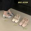 2025 Summer New Round Head with Thick Heel Bow Silver Mary Jane Medium Heel Niche Women's Single Shoes