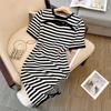 Short Sleeved Striped A-Line Fashionable Summer Casual T-Shirt Dress Sense Design Women