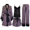 "Korean Striped Women's Seven-Piece Pajama Set for All Seasons"