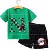 Demon Slayer Boy T-shirt Set Tees Anime Tanjiro Letter Print Children Polyester Short Sleeves Shorts 2pcs Set Kids Summer Clothes
