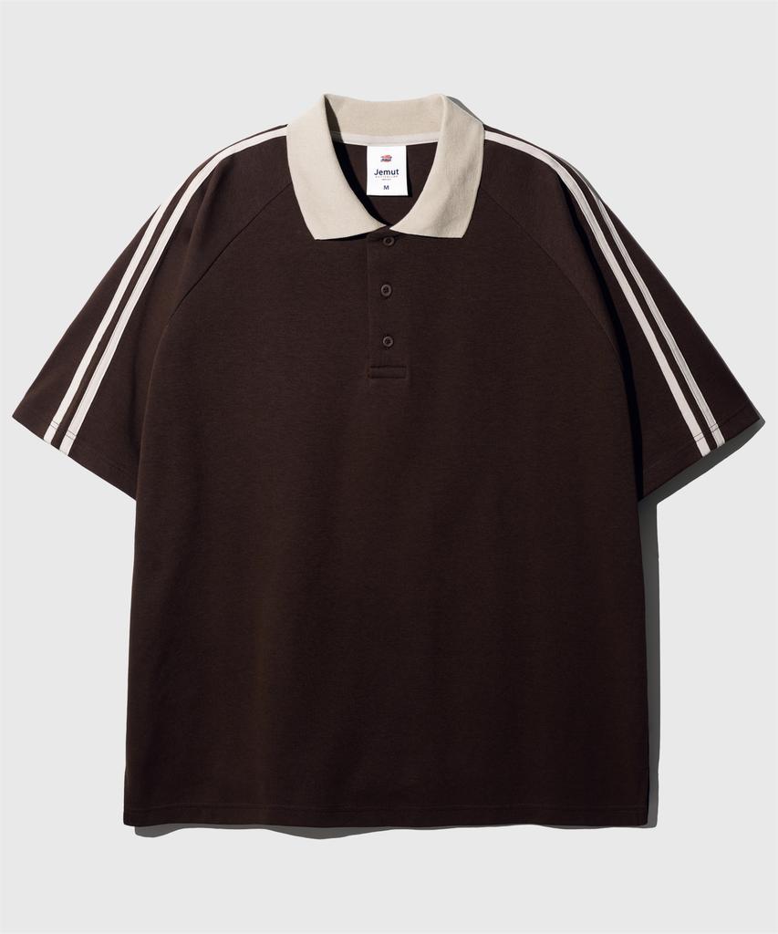 JEMUT Forward Oversized Collared Short Sleeve T-Shirt Brown Oyst2559
