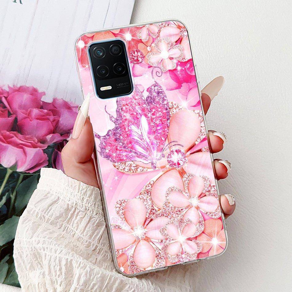 Чехол для телефона Realme 8 5G RMX3241 Realme8 5G Элегантный Цветочный Кот Печать Мягкий Силикон Прозрачный ТПУ Чехлы