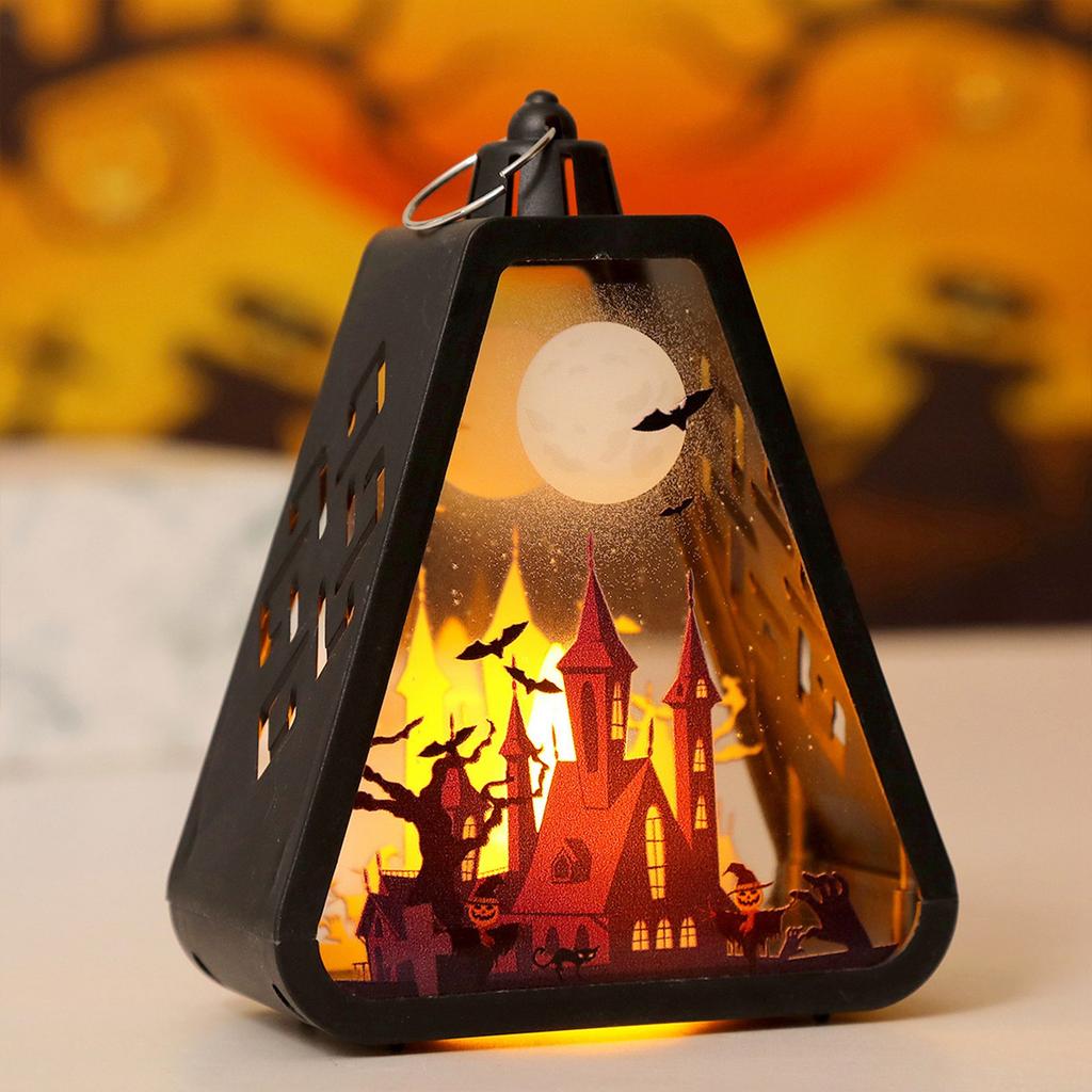 Halloween Decorations, LED Shadow With Haunted House Scenes, Black Triangular Decorative Lights, Suitable For Desks, Walls, And Hanging.