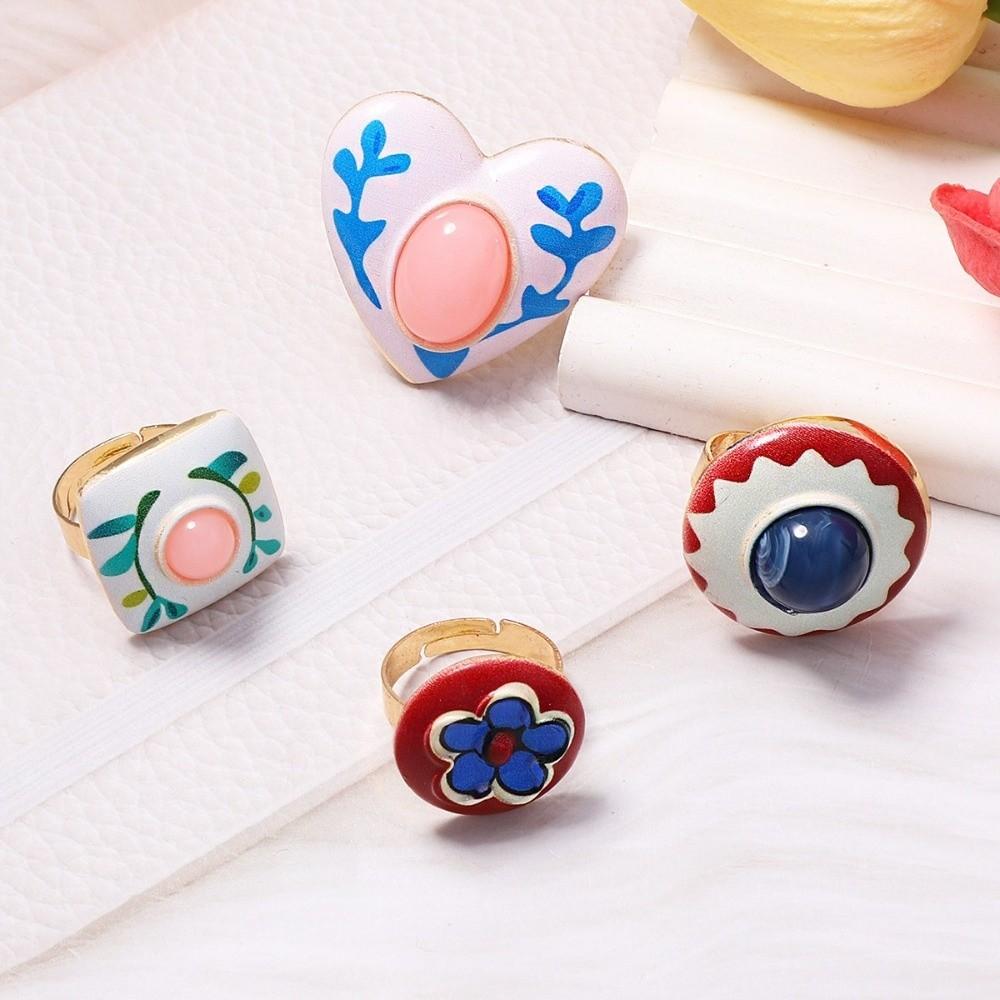 Round Heart Zinc Zinc Alloy Flower Open Ring Crescent Shape Adjustable Ring Party Accessories